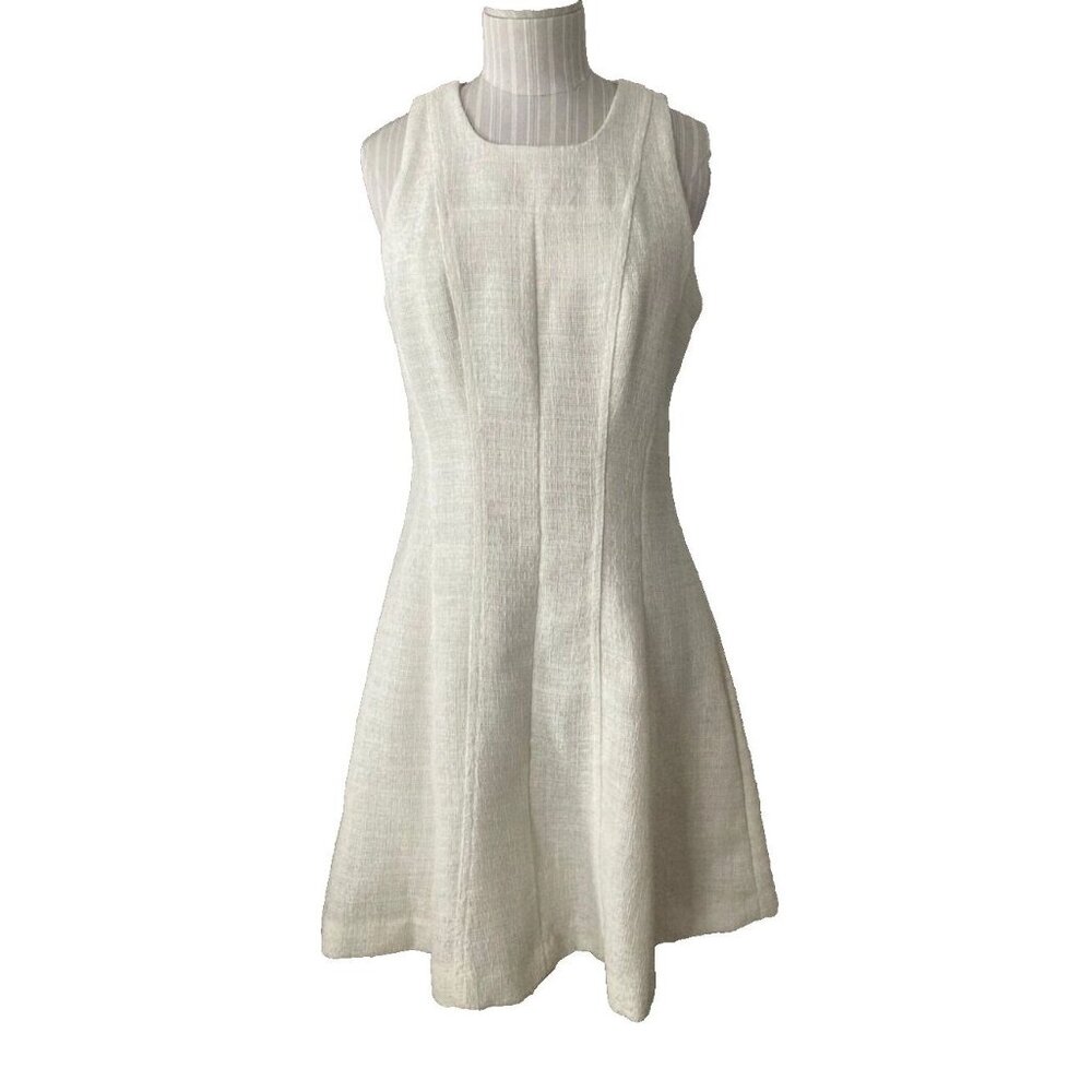 Banana Republic Dress Off White Sleeveless Pleated Fitted Sheath Size 2